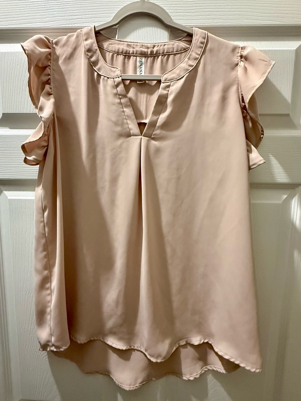 Zenana Ruffle Sleeve V-Neck Blouse
